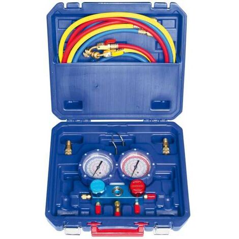 Plombservice – Kit manomètre à by-pass 2 voies 1/4'' 5/16'' – Pression max 40 bars – Tuyaux flexibles avec vannes – Compatible R410/R32/R134/R407 - R410-R32-R134-R407