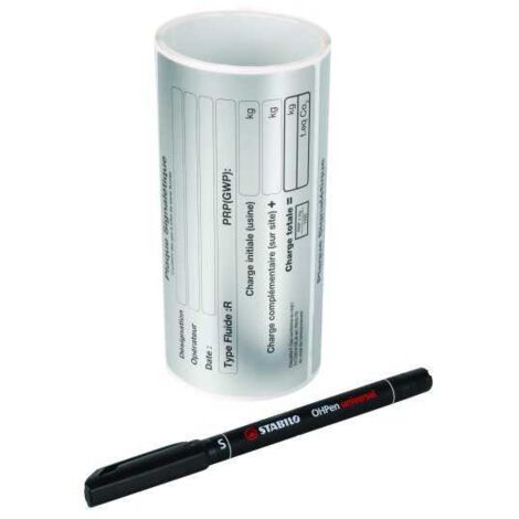 Plombservice – Rouleau de 50 étiquettes signalétiques adhésives 70 x 130 mm – Pour climatisation et fluides frigorigènes – Marqueur permanent inclus