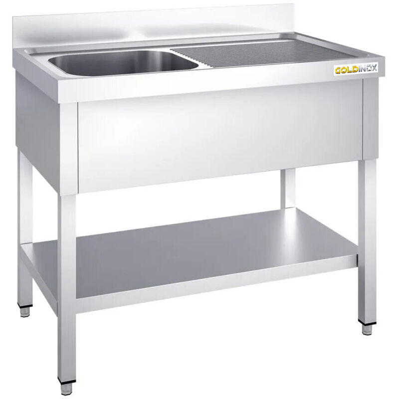 Plonge inox 1200x700mm avec 1 bac à gauche et égouttoir à droite PREMIUM - GOLDINOX