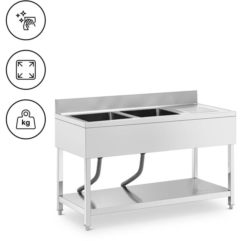 Royal Catering - Plonge inox 2 éviers inox 140 x 60 x 97 cm - Plonge professionnelle Évier cuisine