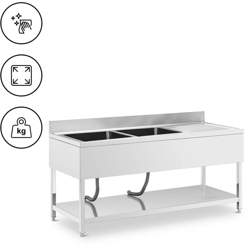 Royal Catering - Plonge inox 2 éviers inox 180 x 70 x 97 cm - Plonge professionnelle Évier cuisine