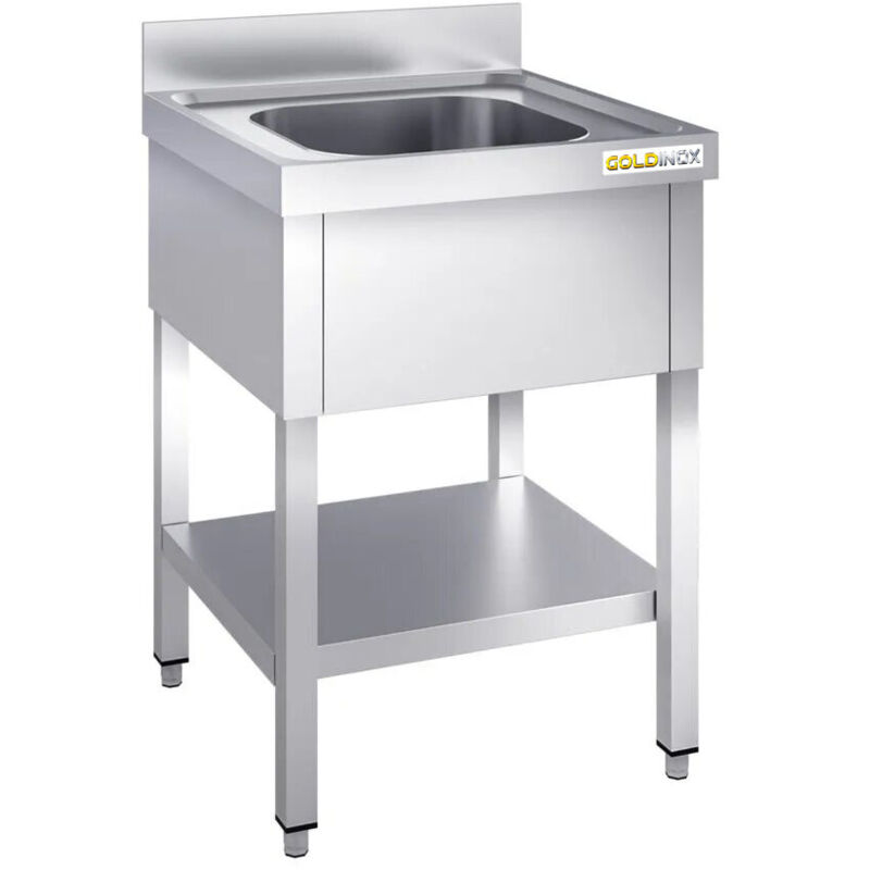 Plonge inox 600x600mm avec 1 bac PREMIUM - GOLDINOX