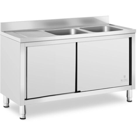 Plonge Inox Évier Sur Placard 2 Bacs @ 50x40x30 cm Dosseret Cuisine Restaurant - Blanc, Noir