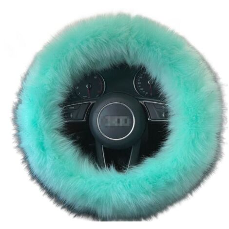 Plüsch-Kunstfell-Lenkradbezug für Auto, LKW, SUV, flauschiger Fleece-Handbremsenbezug, warmer Auto-Lenkradbezug, Grün