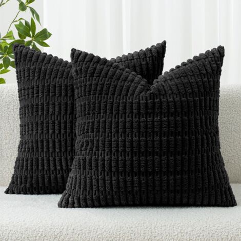 Plüschkissenbezug, schwarz, 50 x 50 cm (ohne Füllung), 2er-Set, Heimdeko, Sofa, Wohnzimmercouch.