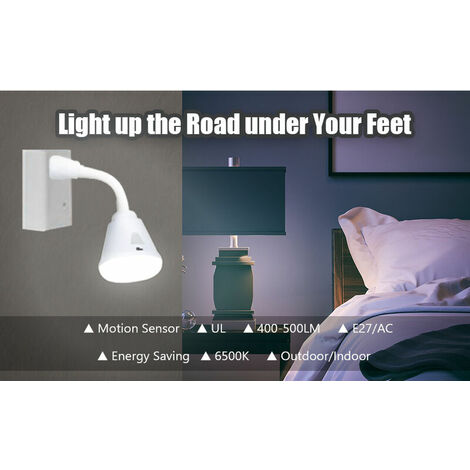 Plug in Motion Sensor Night Light, LED Infrared Sensor Light 6W AC 85-265V PIR Infrared Sensor Motion Detector Light Bulb Lamp (US Plug, White Light)