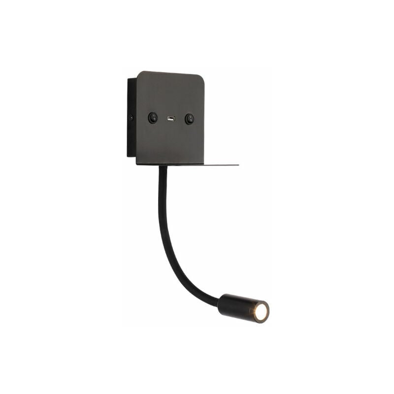 Plug-in Wall Light for Bedroom, led Wall Reading Light with Switch and usb Port, 3000K (Black