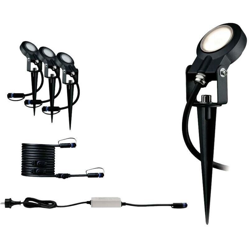 Sting 93696 Système d'éclairage Plug&Shine kit de démarrage pour projecteur de jardin à led jeu de 3 led 18 w blanc chaud anthracite X834621