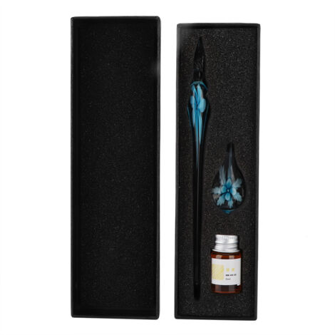 Plume à encre stylo signature fleur de cristal rétro avec porte-plume bleu clair