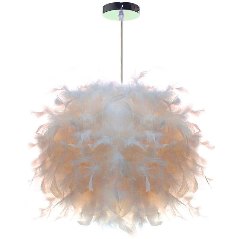 Plume Suspension Armature Ø24cm avec Plume environ Ø28cm Blanche E27 40W
