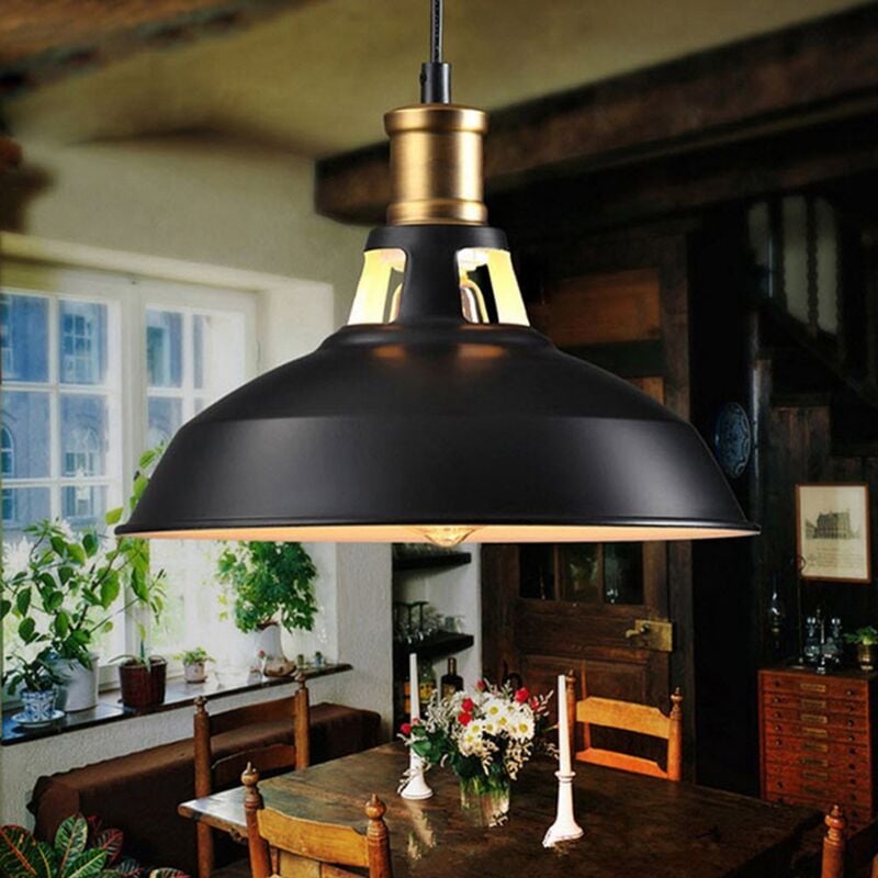 Rétro Vintage Industrielle Lustre Suspension E27 Luminaire Adjustable pour Salon Chambre Noir et Blanc 1 Pack