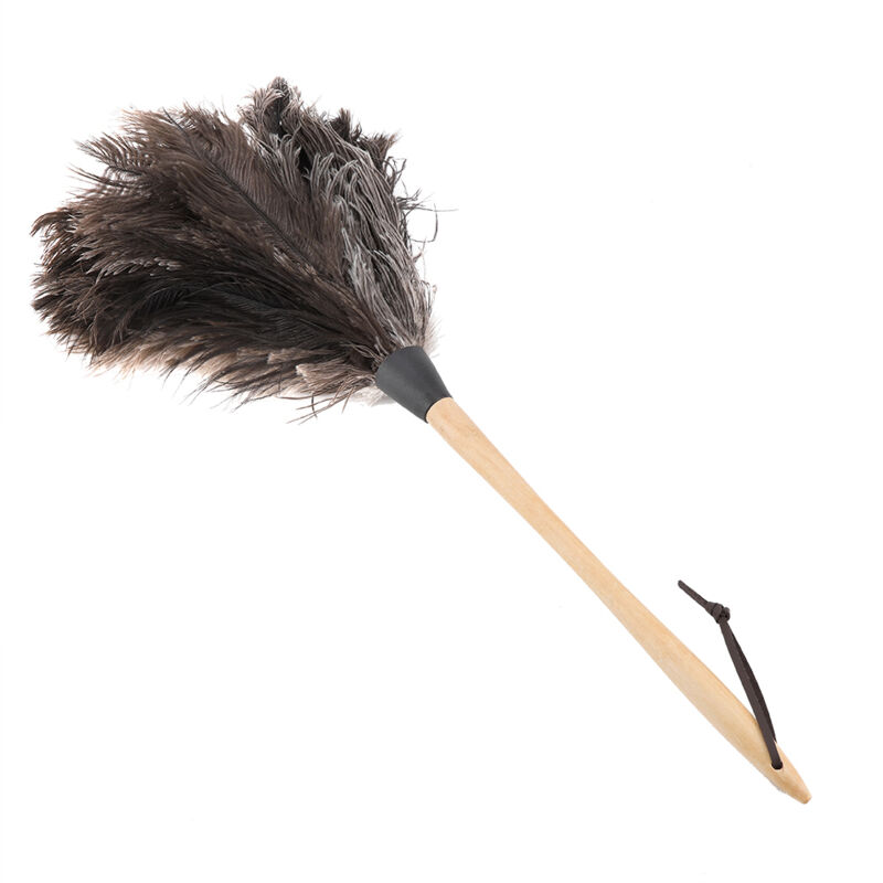 Plumeau à Poussière en Plumes d'Autruche Lavable à la Main avec Manche en Bois pour Ménage