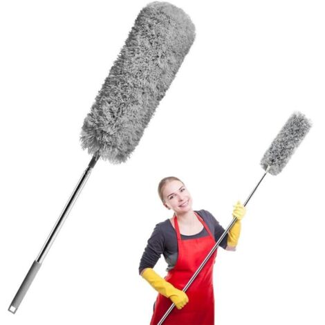 Plumeau Telescopique 254cm, Tete de Loup Telescopique Microfibre Pliable Flexible Poignée en Acier Inoxydable, Lavable Parfait pour Nettoyage des Ventilateurs de Plafond, Toile d'araignée