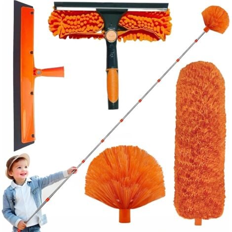 BLUEDEER Plumeau télescopique 6 m, avec plumeau Long Extensible de 1,5 à 4,9 m, Brosse de Nettoyage télescopique et tête en Microfibre, raclette de fenêtre avec grattoir, Brosse en Toile d'araignée pour Les