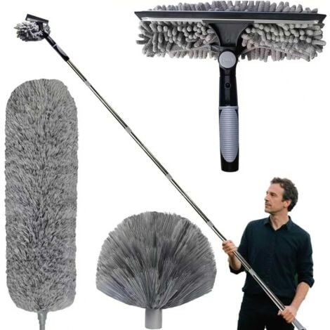 MCBOSON Plumeau télescopique 6 m, tête de loup télescopique avec rallonge réglable 1,5-6 m, balai araignée tête de loup, raclette à vitres, tête de plumeau ch