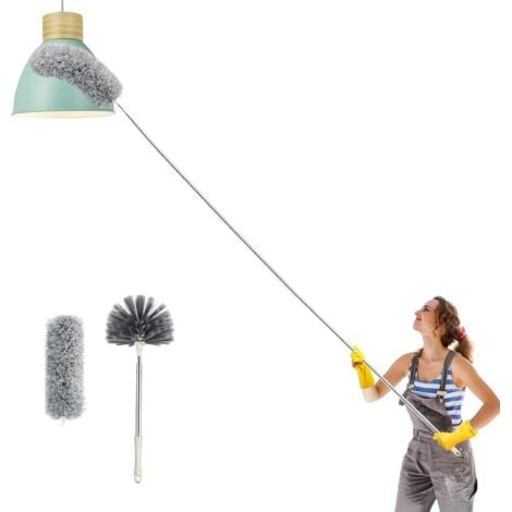 SERBIA Plumeau télescopique en microfibre pour toile d'araignée - Brosse à haut plafond - Résistant aux rayures - Lavable, pliable - 250cm - Outils de nettoyage pour la maison - Gris foncé