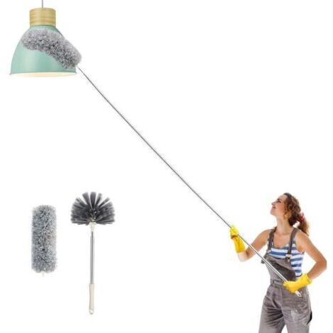 Plumeau télescopique en microfibre pour toile d'araignée - Brosse à haut plafond - Résistant aux rayures - Lavable, pliable - 250cm - Outils de nettoyage pour la maison - Gris foncé