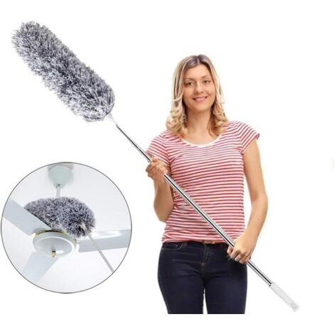 BARES Plumeau télescopique lavable, essuie-poussière tige télescopique en acier inoxydable microfibre et balai d'angle pliable, plumeau long extensible extra long jusqu'à 100 pouces, pour plafonds toiles d'