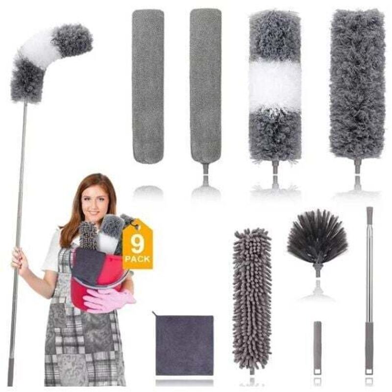 Plumeau Télescopique Lavable Microfibre 5 Pièces Long Manche Poussière Toile Araignée Plafonnier Stores