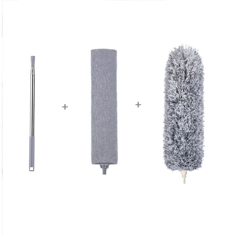 XVX - Plumeau télescopique, plumeau plat rétractable gris, adapté aux crevasses sous les canapés, armoires, lits, poussière, paquet de 2