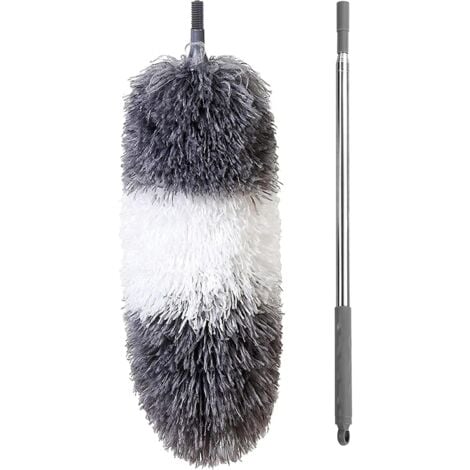 Plumeau Télescopique, Plumeau Toile D'araignée Poussière, Tete de Loup 254CM Tête Pliable Lavable Gris