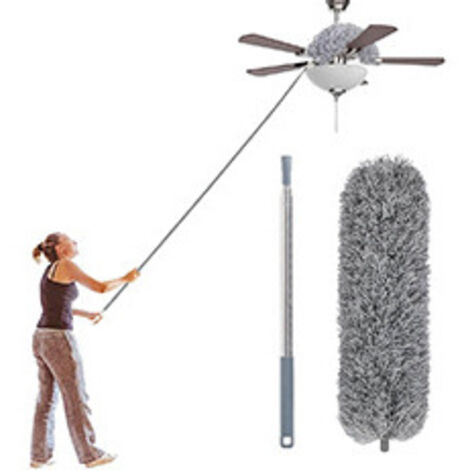 Plumero telescópico de 250 cm, herramienta de limpieza lavable, largo y extensible, mopa multifuncional con microfibra, gris.