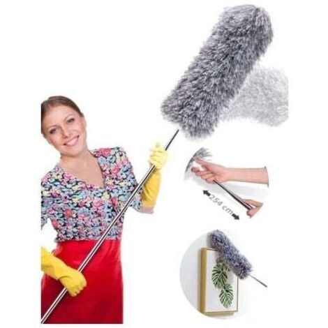 Plumero telescópico de 280 cm con cabeza de lobo, microfibra, plegable, mango flexible de acero inoxidable, lavable, perfecto para limpiar ventiladores de techo y telarañas.