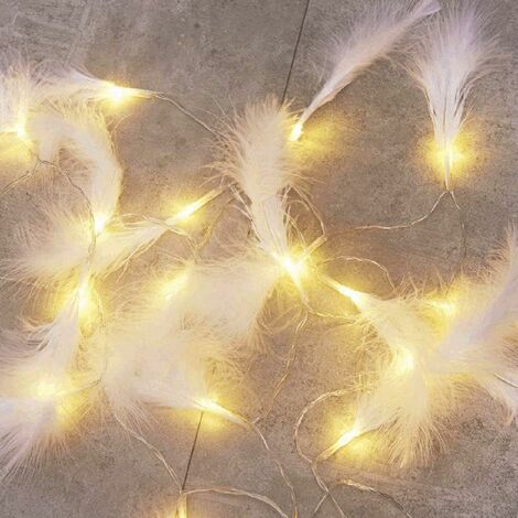 GRECQUEMYTH Plumes Guirlande Lumineuse Plumes Fée Artificielles Lumineuses Guirlandes Blanc Chaud Décorations Murales Intérieures Extérieures, 3M 20 Leds (Blanc)