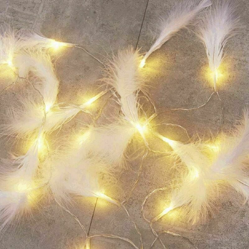 Plumes Guirlande Lumineuse Plumes Fée Artificielles Lumineuses Guirlandes Blanc Chaud Décorations Murales Intérieures Extérieures, 3M 20 Leds (Blanc)