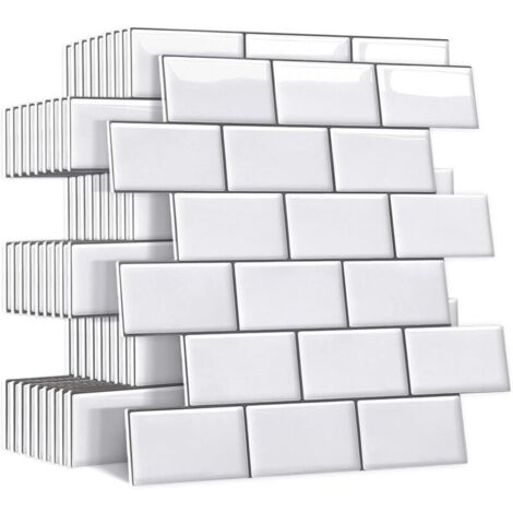 Plus épais Credence Adhesive pour Cuisine Salle de Bain, Faux Carrelage Adhesif Mural Blanc Credence Cuisine Adhesive, ImperméAble 3d Dalle PVC Adhesive Murale, 10 Pièces，3030cm，Blanc