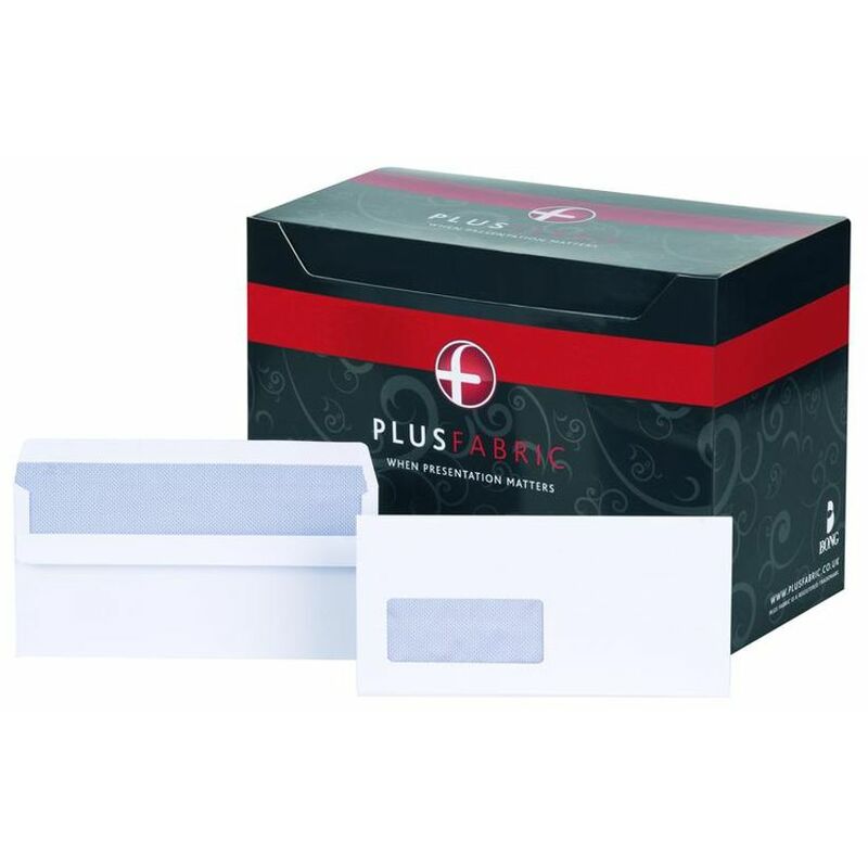 Plus Fabric - Plus Fabic Wallet Envelope dl Self Seal Window 120gsm White (Pack 50 - White