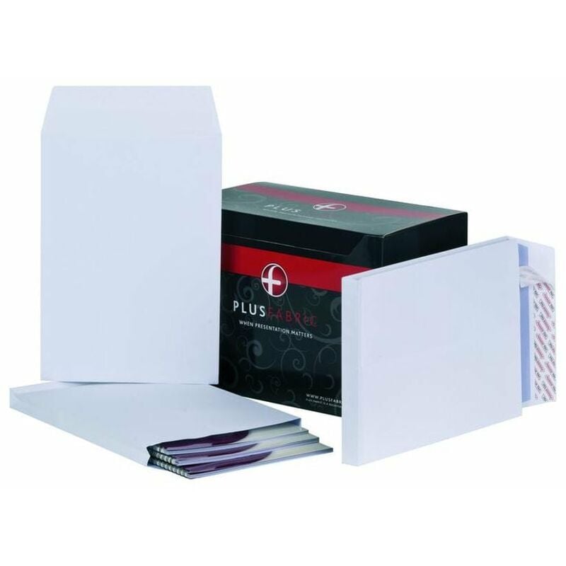 Plus Fabric - Plus Fabic Pocket Gusset Envelope C4 Peel and Seal Plain Powe-Tac 25 - White