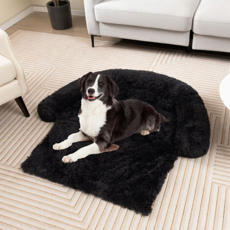 Plush Calming Dog Couch Bed Soft Dog Sofa Bed with Neck Bolster & Washable Cover