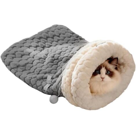 Plush Cat Sleeping Bag - Cat Cave Bed  Cozy Pet Nest for Cats, M Size Sleeping Basket