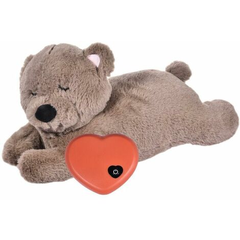 Plush Dog Toy, Puppy Toy with Heartbeat Behavioral Aid Warm Stuffed Pet Toy, Bear Shape