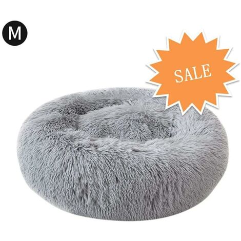 main image of "Plush Dount Dog Bed, Round Cat Sleeping Bed Donut Dog Bed for Medium Large Pet, Self Warming Cushion Bed Washable Soft Puppy Sofa Pet Bed Creative Anti-Slip Bottom for Indoor, 60cm, Grey"