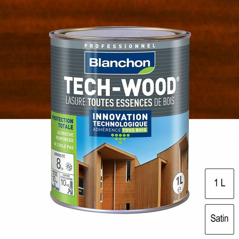 Lasure Tech-Wood Acajou satin 1L Blanchon