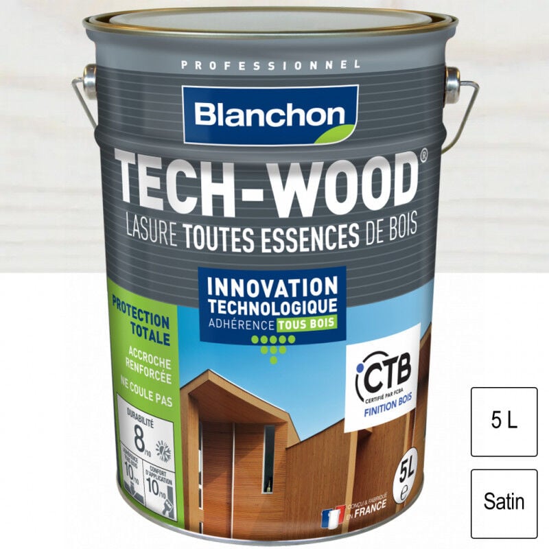 Lasure Tech-Wood Bois blanc satin 5L Blanchon