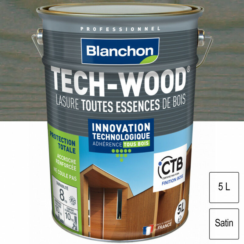 Lasure Tech-Wood Bois grisé satin 5L Blanchon