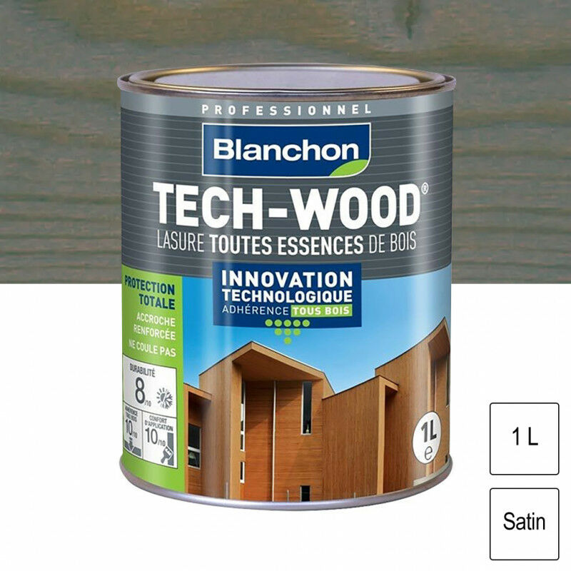 Lasure Tech-Wood Bois grisé satin 1L Blanchon