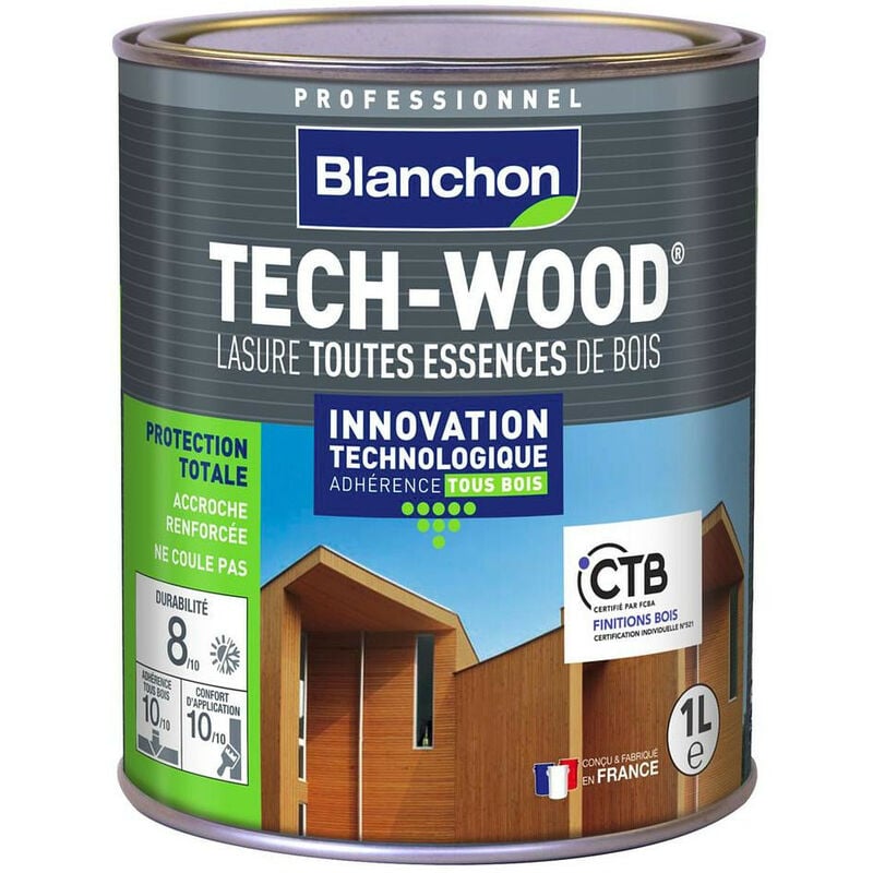 Lasure Blanchon Tech-Wood 1L blanc pour toutes essences de bois