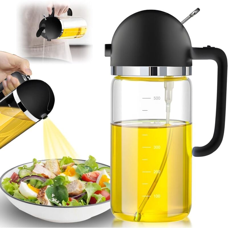 Jusch - Pluvérisateur d'Huile 2 en 1, Vaporisateur d'olive Bouteille, Spray Huile Cuisine Verre, Qualité Alimentaire Vaporisateur d'huile (Noir)