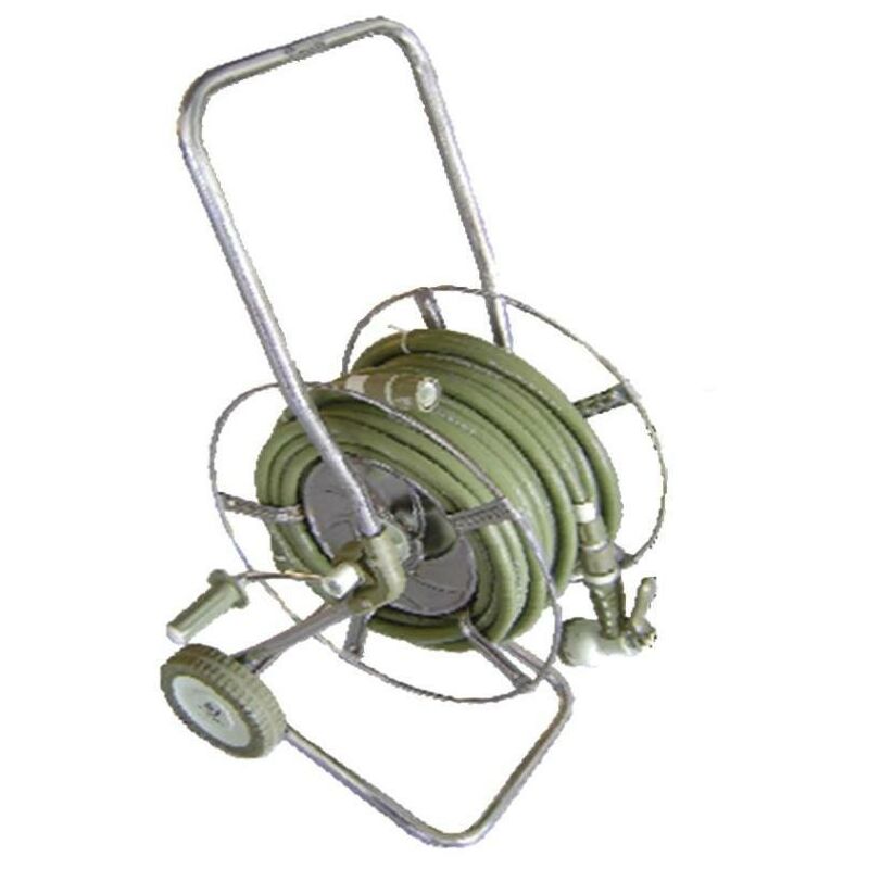 

pluvia carro metal con ruedas portamangueras+30mt manguera 5838 - Mibricotienda