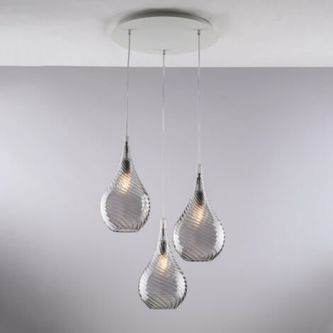 Pluvia - Eisenaufhängung mit Pyrex-Grauglas 3 Lichter 141 - Ø50 - BL264-S3-GR