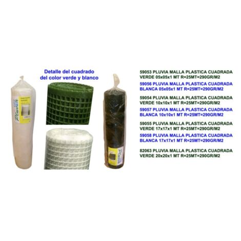 pluvia malla plastica cuadrada 290gr-m2 blanca 10x10x1 mt r 25mt