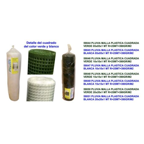 pluvia malla plastica cuadrada 390gr-m2 blanca 05x05x1 mt r 25mt