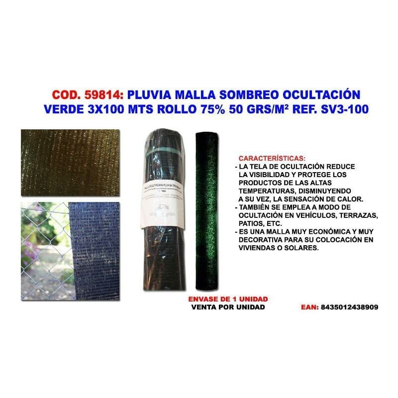 

pluvia malla sombreo-ocul 75% 50g-m2 verde 3,00x100 m no plegado - Mibricotienda
