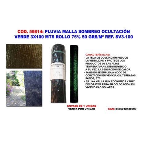 pluvia malla sombreo-ocul 75% 50g-m2 verde 3,00x100 m no plegado