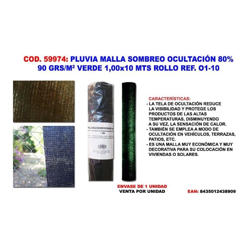 

pluvia malla sombreo-ocultacion 90g-m2 verde 1,00x10 mt roll - Mibricotienda