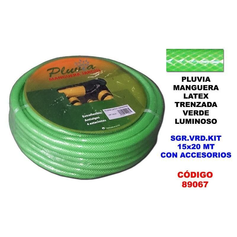 

pluvia manguera verde latex trenzada sgr.vrd.kit 15x20 mt+acces. - Mibricotienda